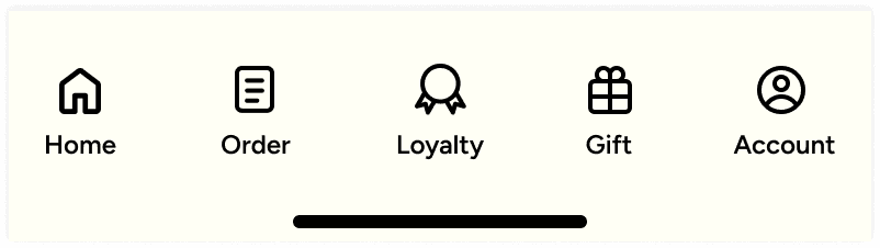 Tab bar version two, with Order relabelled to Menu