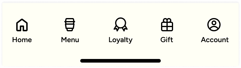 Tab bar version three, with a custom coffee cup and loyalty ribbon drawn for Deville